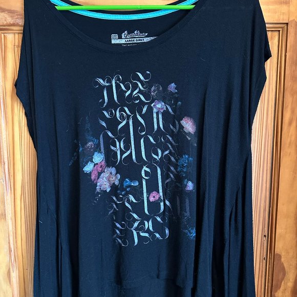 Threadless Black Drapey Language of Flowers T-Shirt/Tunic Size L - Picture 1 of 2